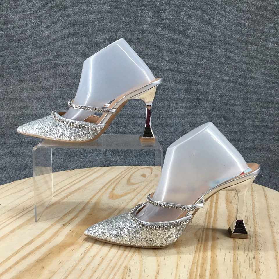 NEW INC Heels Womens 6 M Gylana Glitter Studded Slip On Pointed Pumps Silver - Изображение 2 из 4