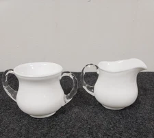 Fenton Silver Crest Creamer And Open Glass Sugar Bowl White Opalescent vintage