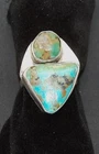 Vintage Men's Native American Turquoise And Silver Ring Two Stones Size 11.5