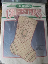 VTG Bucilla Cross Stitch Ribbons & Holly Stitchery Stocking Kit 82515 18" NEW