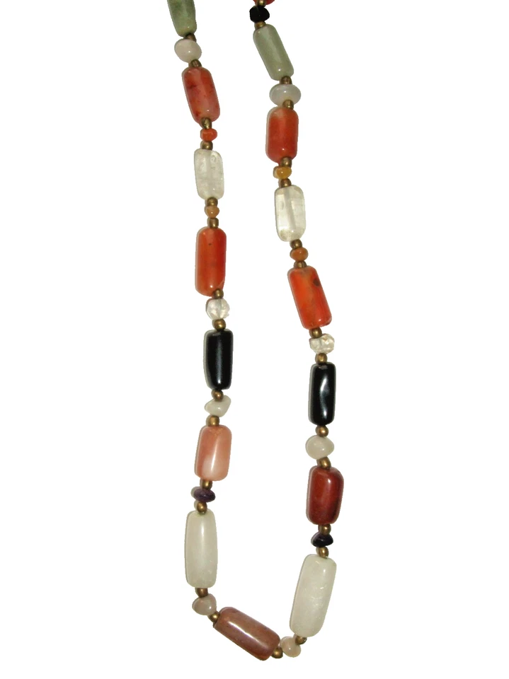 Real Ágata Roja Calcedonia Aventurina Gema Colorido Multi Cuentas Collar De Colección Foto 4 de 4