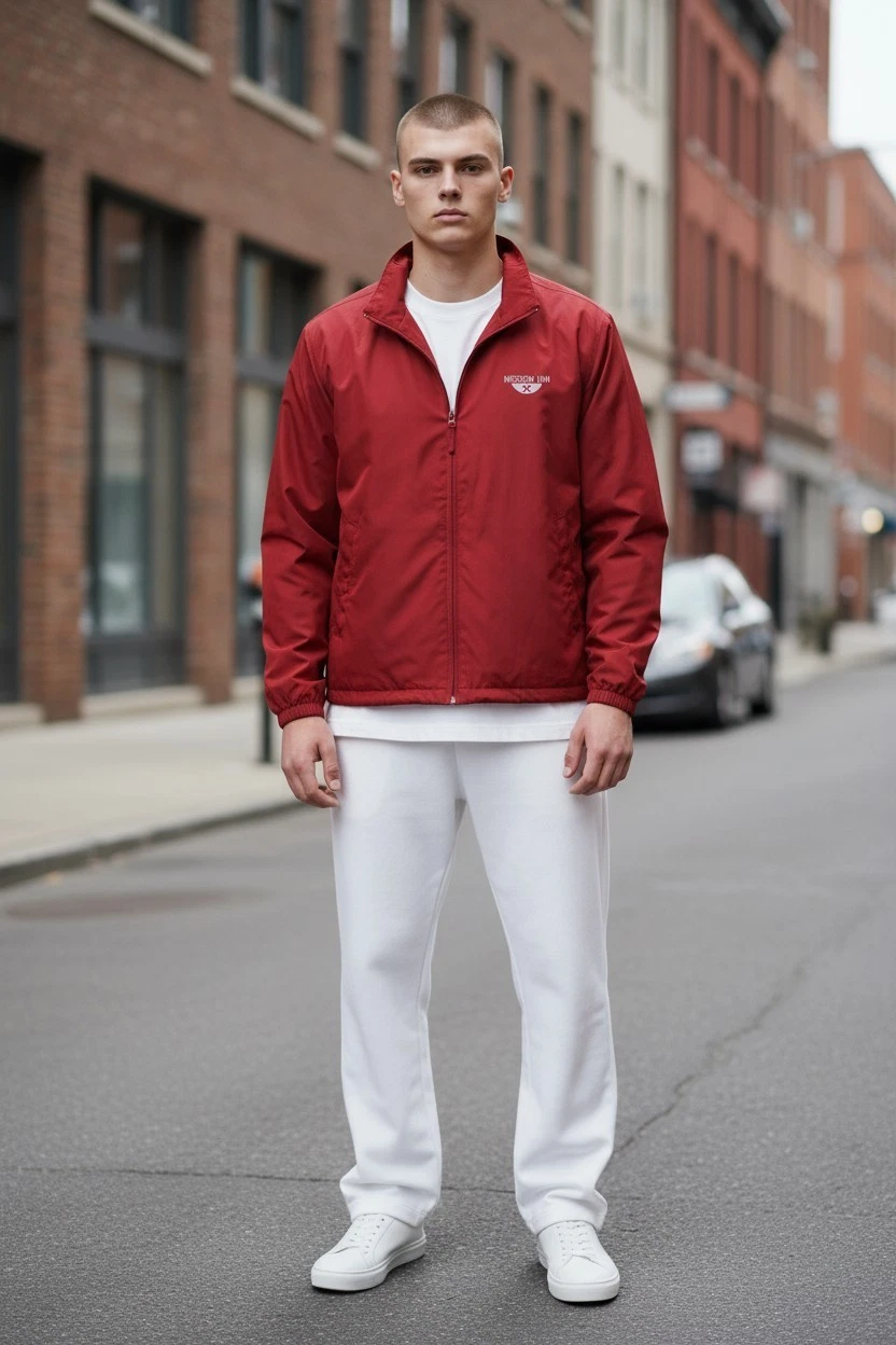 Weatherproof- Men's Red Nylon Jacket, 3 Zipperd Pockets, 1 Inside 2 Outside, XL