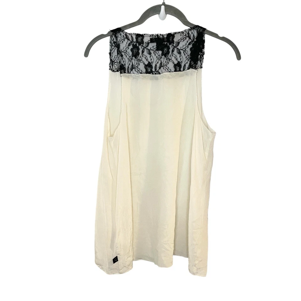Camiseta sin mangas True Religion para mujer 100 % seda marfil negra con ribete de encaje estilo Y2K talla S Foto 2 de 4