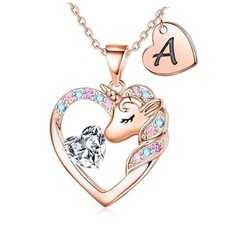 Unicorn Gifts for Girls Kids Fashion - CZ Heart Unicorn Necklace Rose Gold A