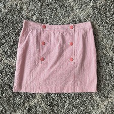 Vineyard Vines Pink White Seersucker Stripe Sailor Button Mini Skirt 4 S Small