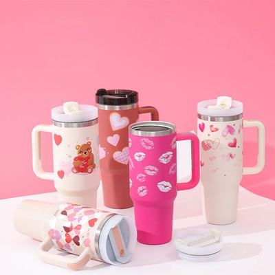 40 oz Thermobecher mit Griff und Strohhalm   isoliert, aus Edelstahl,