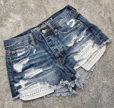 American Eagle Vintage Hi-Rise Festival Denim Shorts Distressed Blue Women's 2