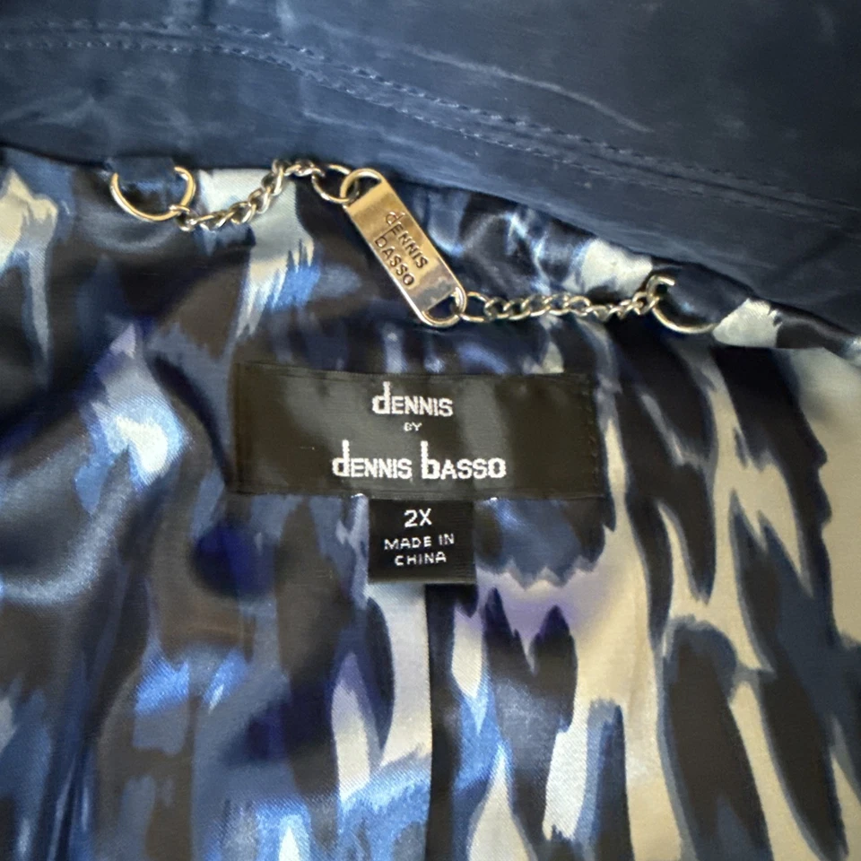 Abrigo de Gamuza Azul Dennis Basso Talla 2x Gamuza Cuero Llave en Mano Botón Bolsillo Foto 3 de 4