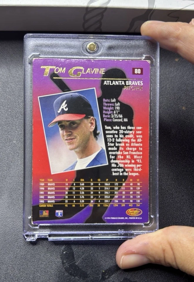 Tarjeta holográfica 1994 Sportflics 2000 #80 Tom Glavine Atlanta Braves BCCG10 gema Foto 2 de 3