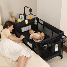 Portable 5-in-1 Baby Play Yard Bassinet - Foldable Breathable Black