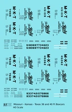 K4 HO Scale Decals Missouri Kansas Texas MKT Katy 36 Ft, 40 Ft Boxcar Black