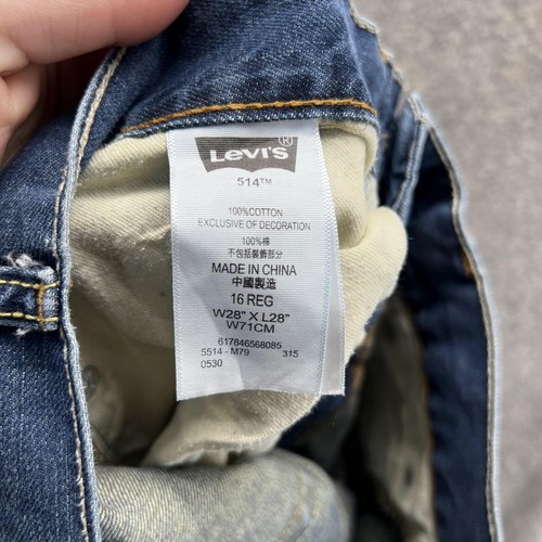 Levis 514 Jeans Youth 16 Reg 28x28 Blue Denim Pants Straight Fit Outdoors Kids - Picture 13 of 14