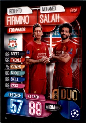 Match Attax Champions League 19//20 Firmino//Mohamed Salah Liverpool Duo No.36