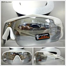 WRAP AROUND SPORT CYCLING BASEBALL FISHING SUN GLASSES White Frame Mirror Lens