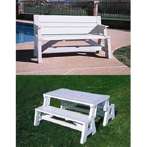 Convert A Bench White Wooden Outdoor Convertible Garden Table