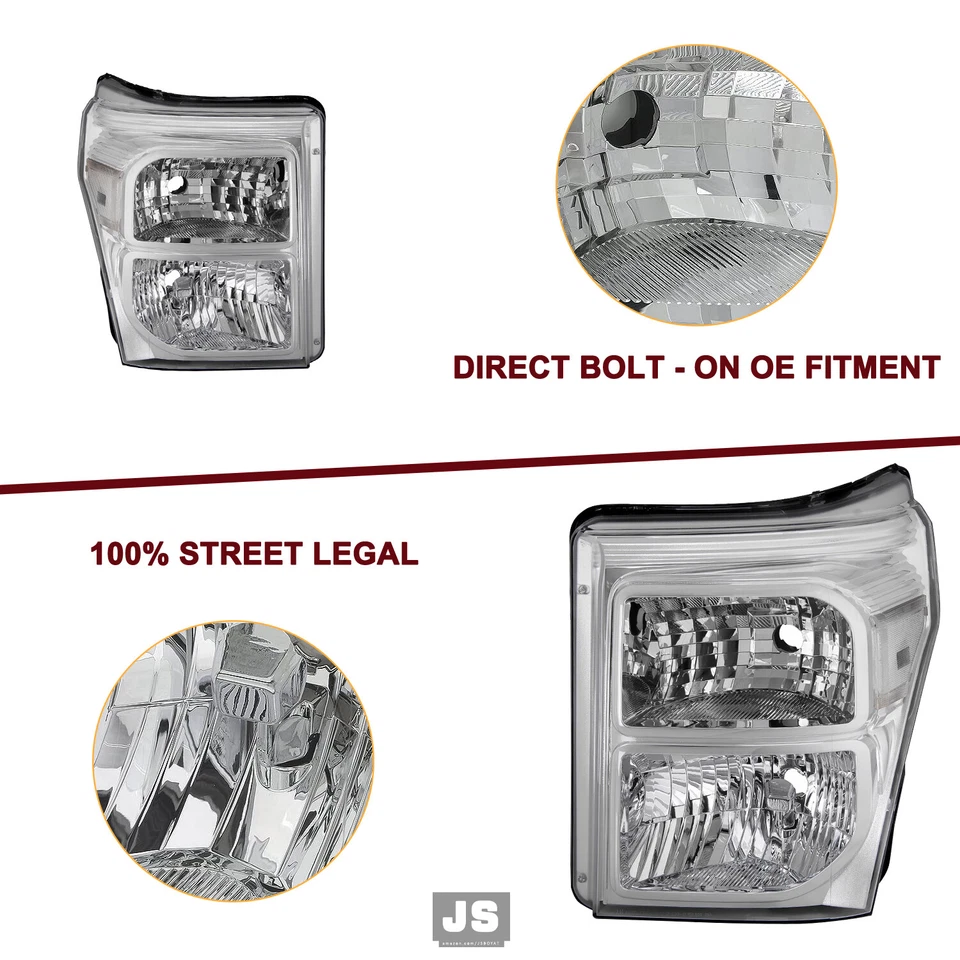 For 2011-2016 Ford F250 F350 F450 F550 Super Duty SD Chrome Headlights Lamps - Image 4 of 4