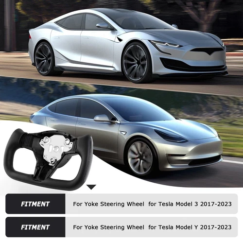 Yoke Heated Steering Wheel For Tesla Model 3 Model Y 16-23 with CF Patch Black - Bild 11 von 11