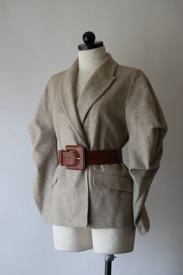 Blazer Chaqueta Mujer Zara Colección Básica Beige Lana Tweed Manga Estructurada L Foto 4 de 4