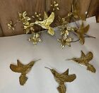 4 Piece Set Vtg Mcm Brass Hummingbird & Flower Wall Art Decor 18" And 3 Smalls