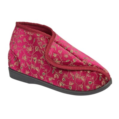 Zedzzz GERALDINE LS884 Touch Verschluss Stiefel Hausschuhe weinrot Blumen Velours