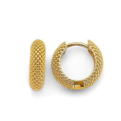 14 Karat Gelbgold Echt Gold Ausgefallene Mesh Huggies Ohrringe Damenmode