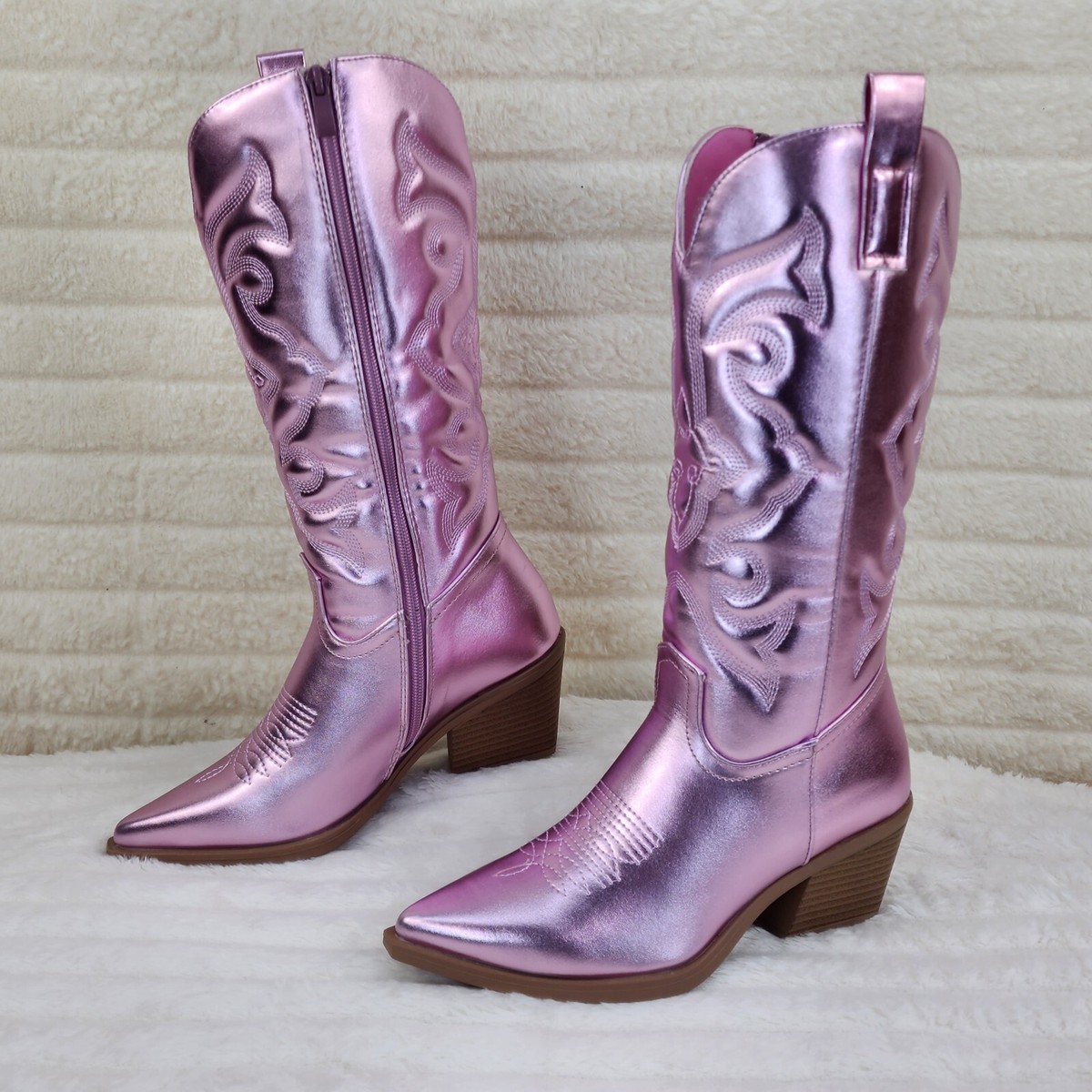 Disco Cowgirl Metallic Pink Cowboy Knee Boots Western Block
