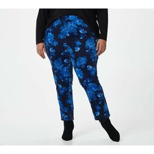 Isaac Mizrahi Live Regular Floral Printed Pants Dark Navy 24 New