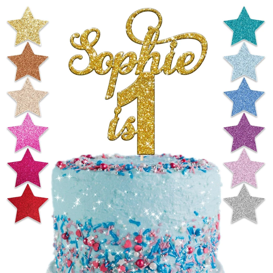 YOUNIQUE GIFTS Personalised 1st Birthday Glitter Cake Topper Custom Any Name Age First One 2 3