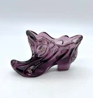 Vtg 1990s Fenton Amethyst Glass Slipper Shoe Handpainted Signed B. Fluharty 3x5"