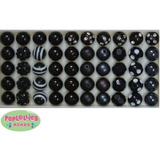 12mm Black Acrylic Mixed Style Bubblegum Beads Lot 50 pc.chunky gumball