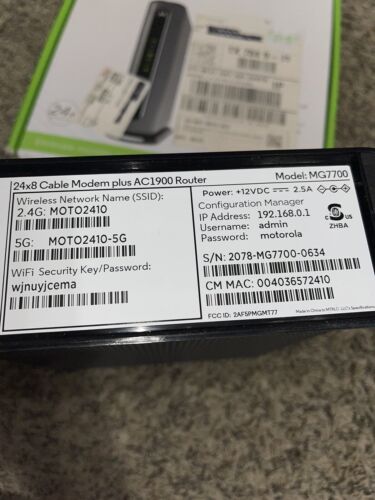 MOTOROLA MG7700 Cable Modem + AC1900 Dual Band WiFi Gigabit Router w/Power Boost - Picture 2 of 2