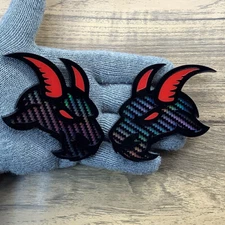 Goat Badges Emblem Red Eye Holographic Horns Premium, 2 badges, Fender Angry