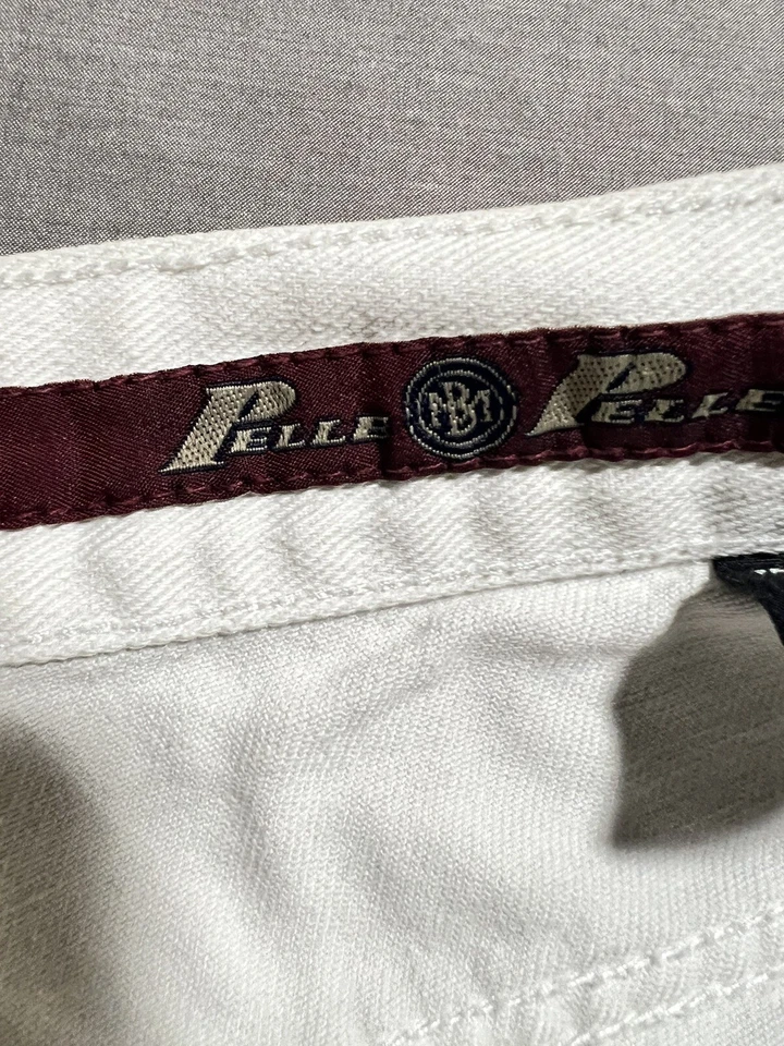 Pantalones Cortos De Colección Pelle Pelle Marc Buchanan Para Hombres 36 Blancos Denim Bolsillos con Cremallera Y2K. Foto 4 de 4