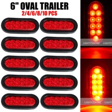 10 Red 6" Oval Trailer Lights 10 LED Stop Turn Tail Truck Sealed Grommet Plug