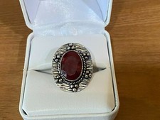 STERLING SILVER 925 OVAL 15MMX10MM WINE RED INDIA RUBY RING SIZE 6.5  6 GRAMS