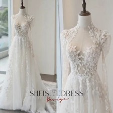 Plus Size Wedding Dress Sweetheart Long Sleeve Applique A Line Bride Gown Train