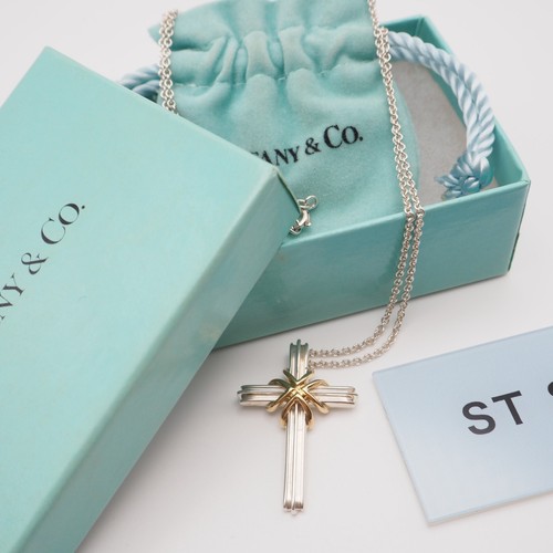 [EXC] Collar Colgante Tiffany & Co. Firma Cruz Plata 925 Oro 18K con Caja - Imagen 24 de 24