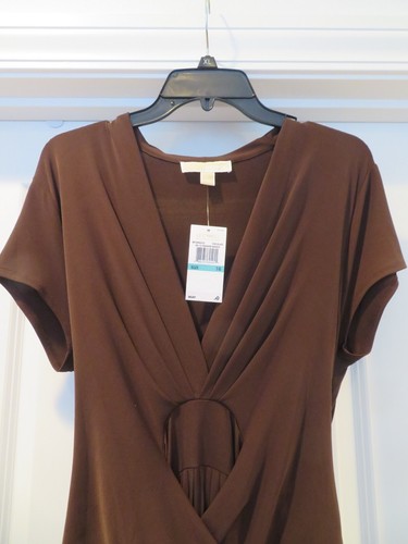 NWT NEW Michael Kors Brown Cap Sleeve Jersey Faux Wrap Maxi Dress Sz. 16 XL