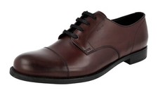 PRADA Leather Derby Cap Toe Dress Shoes - Burgundy Brown - NEW