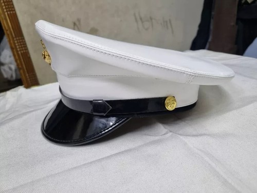 USMC Marine Corps Dress Blues Uniform Artificial Leather Visor Hat Cap 7 1/4 - Picture 4 of 6