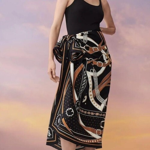 Hermes Shawl Scarf Stole La Promenade Du Matin Black Cashmere Silk Auth New 140 - Picture 5 of 8