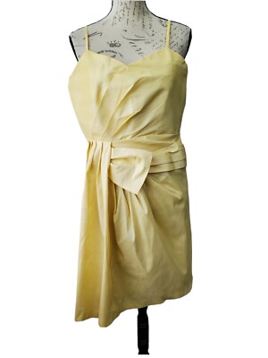 Calvin Klein Size 12 Short Fit Flare Yellow Dress Lined Spaghetti Strap  Party