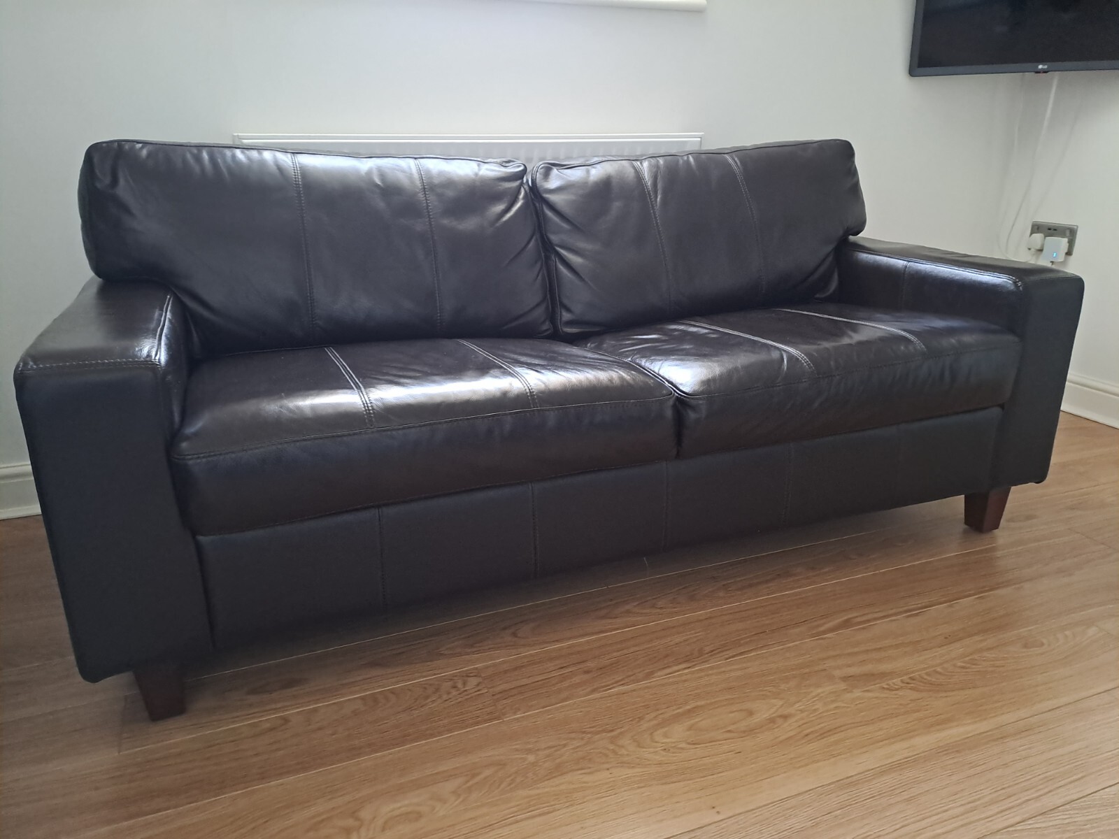 Next Dark Brown Real Leather Sofa 3 Seater Lincoln (L174 x W83 x H78cm