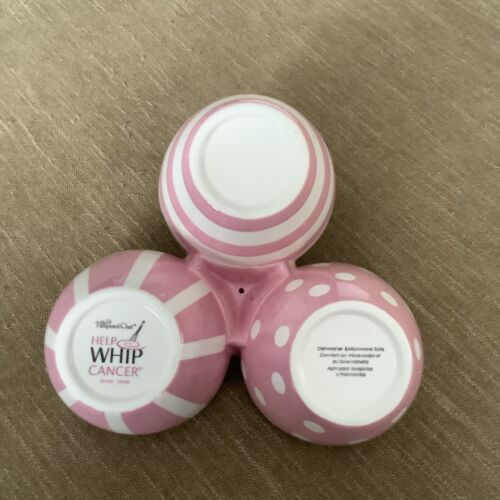THE PAMPERED CHEF TRIO BOWL PINK/WHITE POLKA DOTS PINKRIBBON "HELP WHIP CANCER" - Picture 2 of 3
