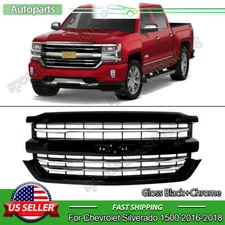 For 2016-18 Silverado 1500 High Country LTZ Gloss Black Front Grille Chrome Trim
