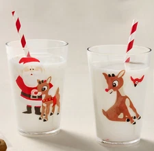 Pottery Barn Kids SET OF 2 Acrylic Tumblers Rudolph Reindeer Santa Christmas