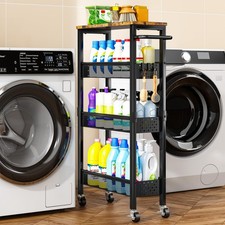 Gibyela Slim Storage Cart with Wheels, 4 Black-7.1inch-2502, Black-7.1inch