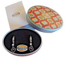 Orecchini Fossil creoli acciaio inox con pietra CUORE NUOVI in confezione originale