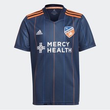 Adidas Youth FC Cincinnati 21/22 Home Jersey Mercy Health V-Neck Sz 11/12Y Navy