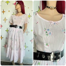 Vintage Pastel Pink Embroidered Babydoll Dress Fit  Flare Kawaii Coquette S